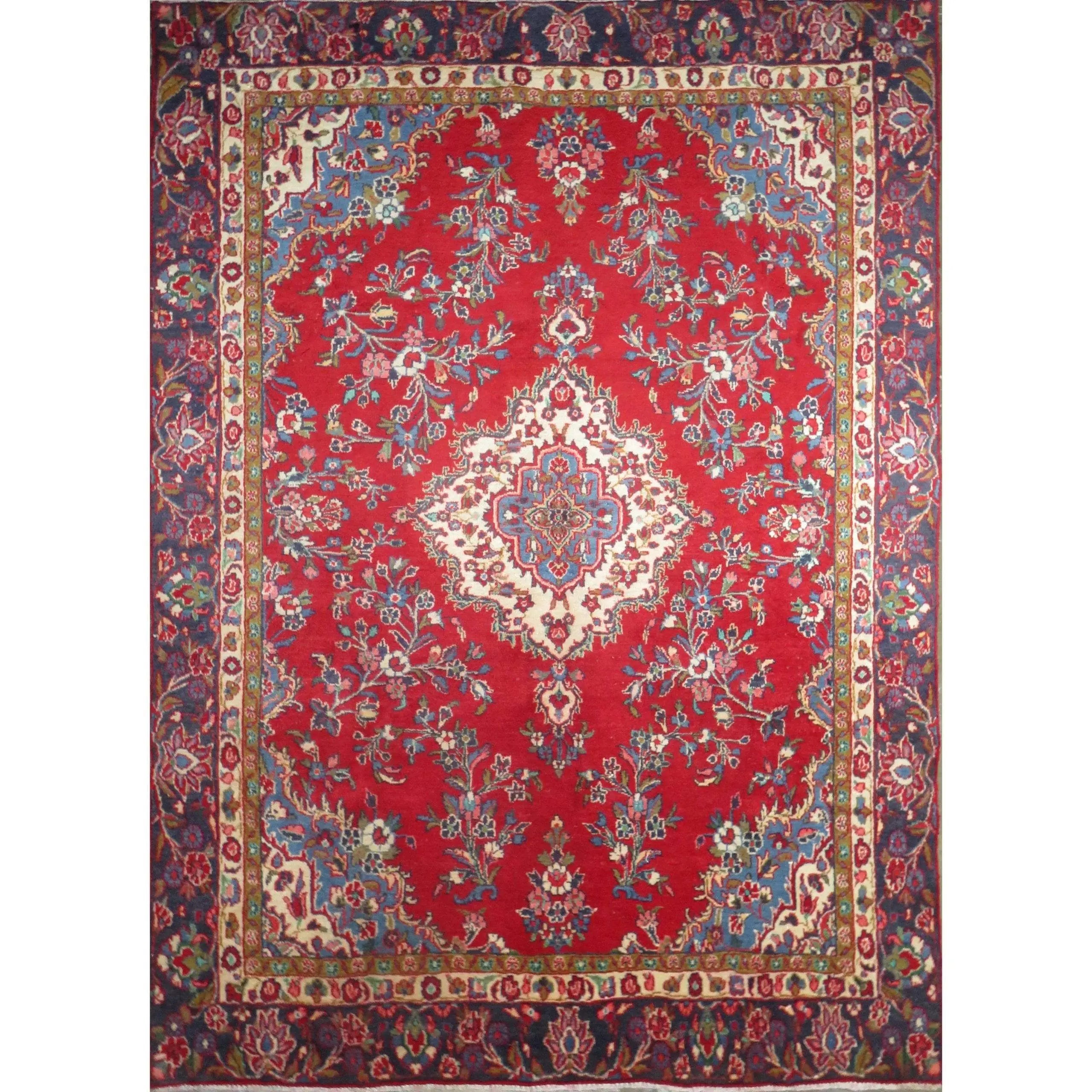One Of The Kind Hand-Knotted Persian Wool Rug _ Luxurious Vintage Design, 10'1" x 7'1", Artisan Crafted